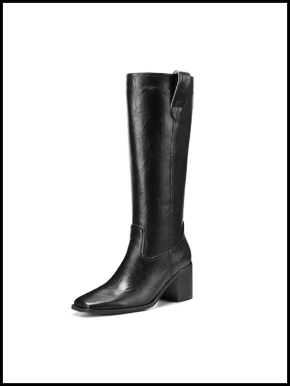 Women's Square Toe Chunky Heel Knee High Fashion Boots Faux Leather Zip Tall